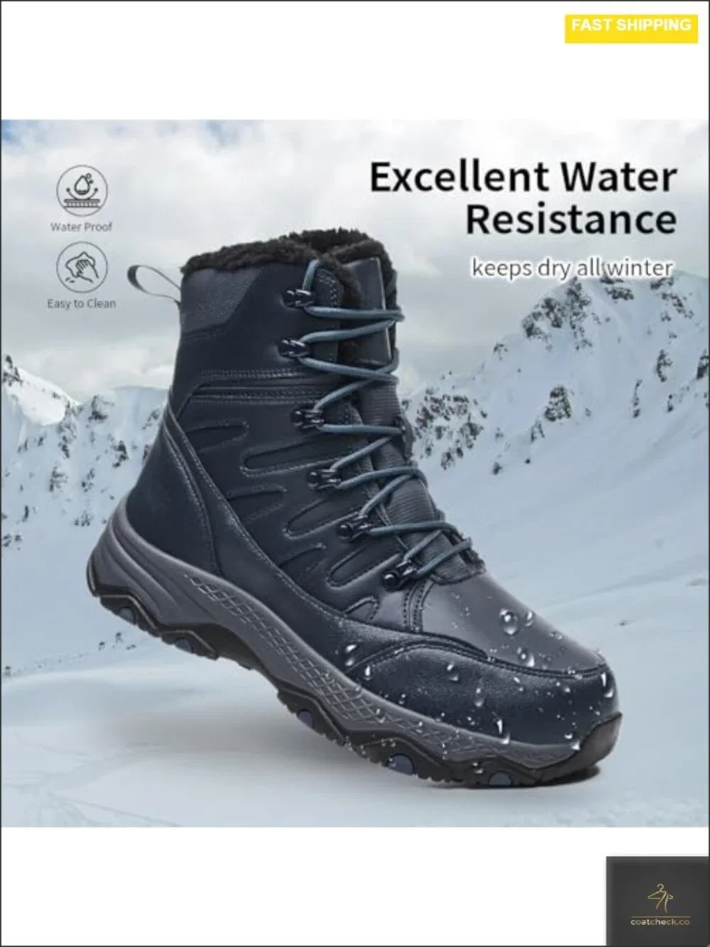 Men's Waterproof Snow Boots Mid Calf Winter Hiking Boot Durable Warm Fur Lined